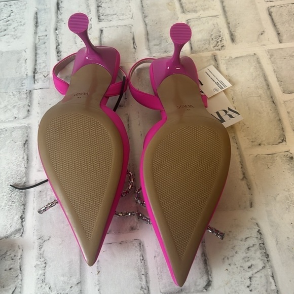 NWT Zara Embellished Bow Heeled Slingbacks - Picture 10 of 10